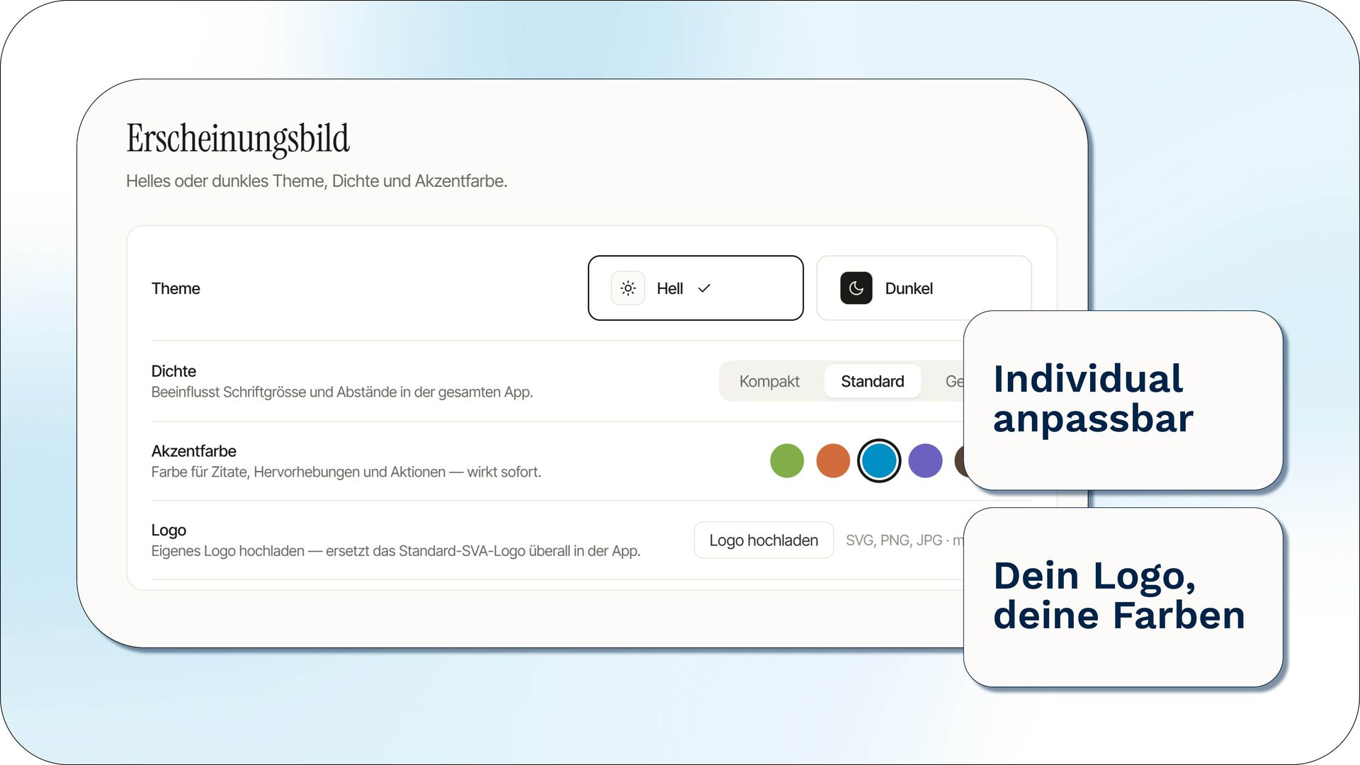 Individuell anpassbares Erscheinungsbild mit eigenem Logo und eigenen Farben