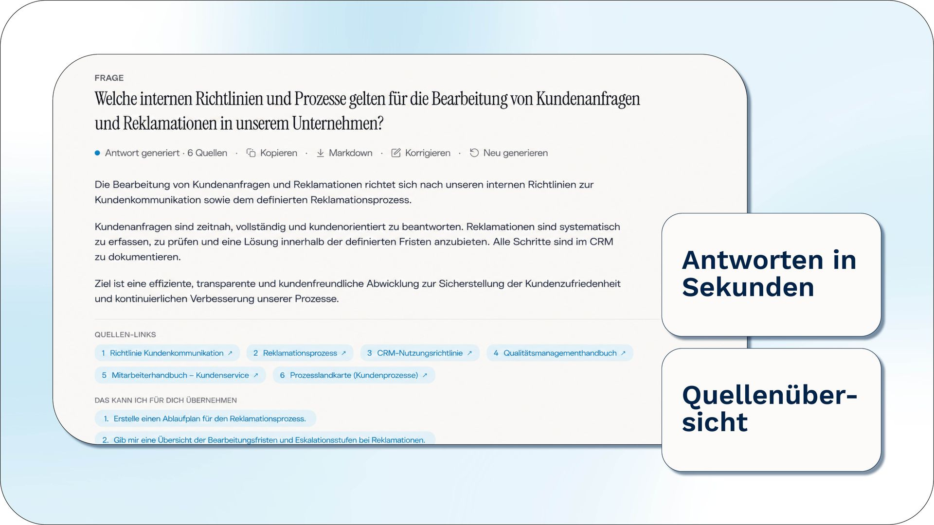 Zentrale KI-Wissensplattform zur intelligenten Suche in PDFs, Webseiten und gespeicherten Quellen